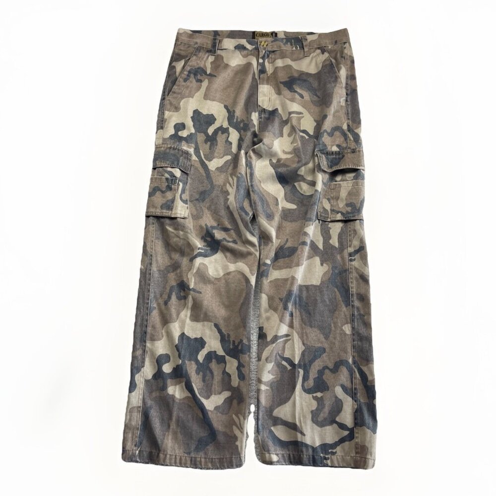 Y2K Mountain Ridge Camo Cargo Pants Gorpcore Techwear Grunge Baggy Sz 38
